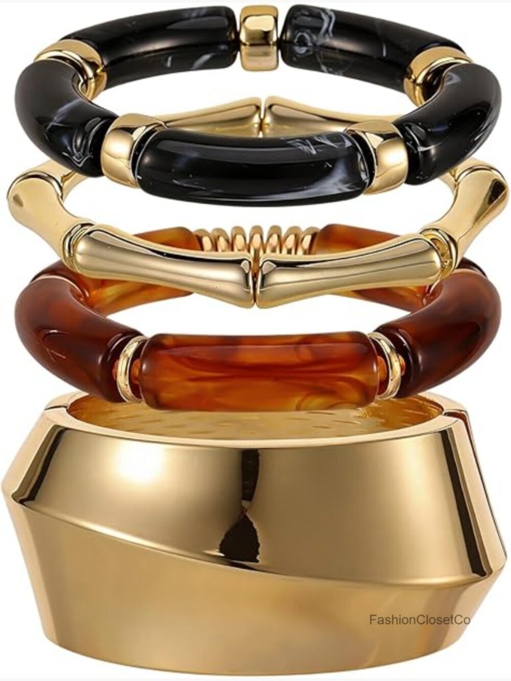 4 Pcs Chunky Acrylic Bangle Bracelet Set Open Wide Cuff Stackable Jewelry